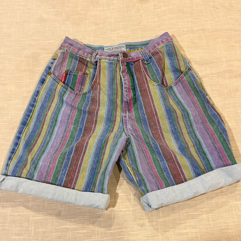 Vintage Made In The Shade Colorful Striped Denim Shorts
